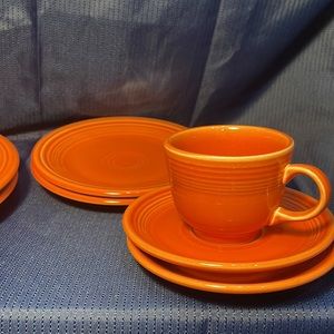 Vintage Coral orange red fiestaware dinner set of 6 with bonus mug cup EUC